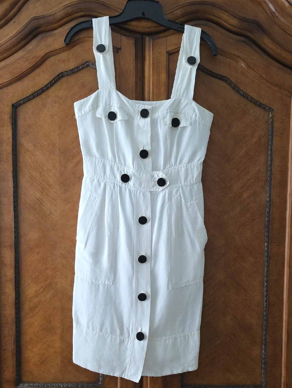 Zara White Mini Dress with Black Buttons